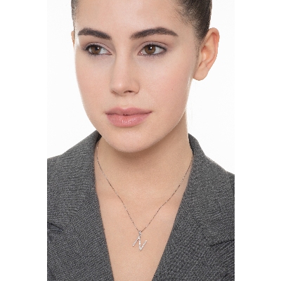 Letter N pendant with diamonds in 18k white gold