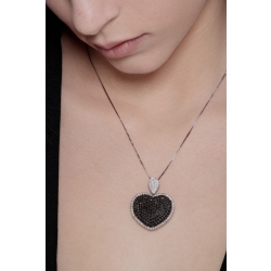 18k white gold necklace with heart pendant with black and white diamonds 2