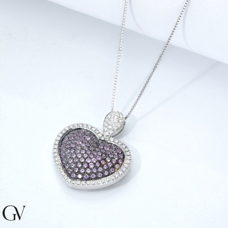 Heart pendant with pink sapphire and diamonds