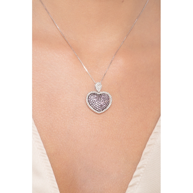 Heart pendant with pink sapphire and diamonds