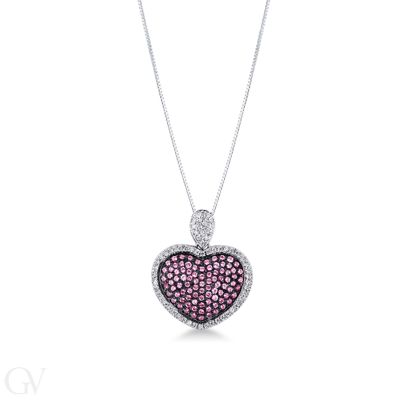 Heart pendant with pink sapphire and diamonds