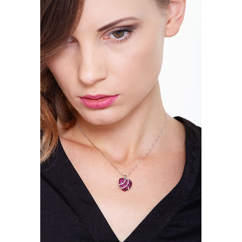 Burnished heart pendant with rubies and diamonds