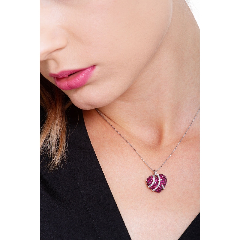 Burnished heart pendant with rubies and diamonds