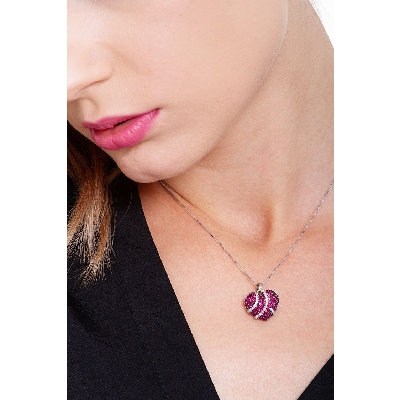 Burnished heart pendant with rubies and diamonds