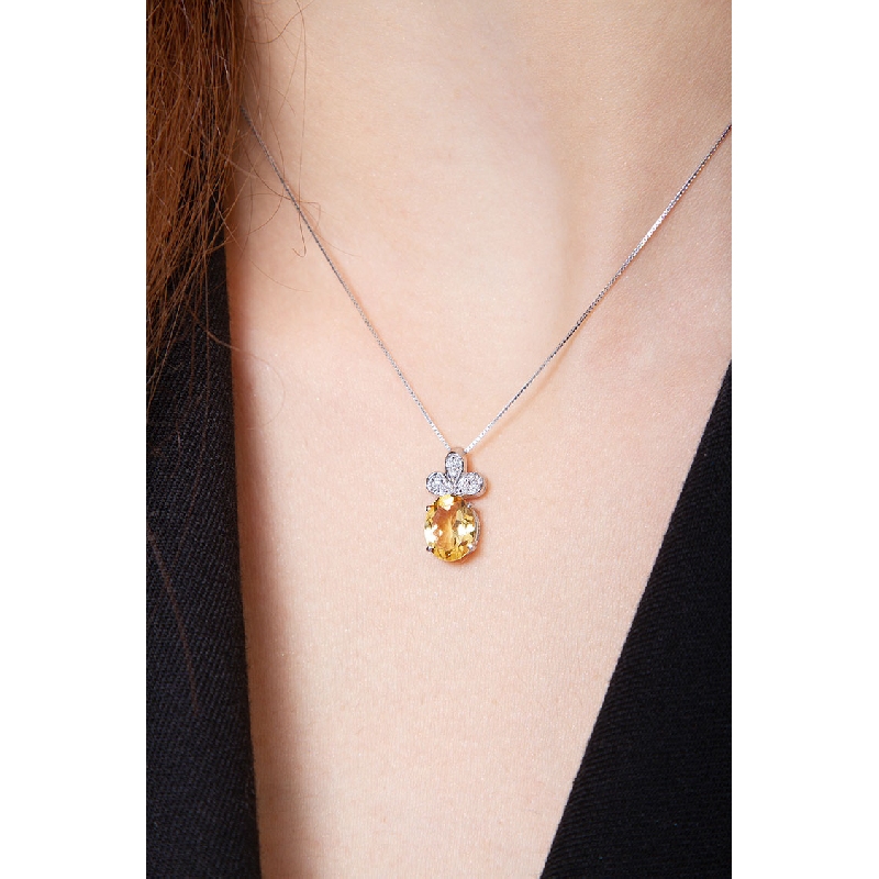 White gold 18k pendant with citrine topaz and diamonds 
