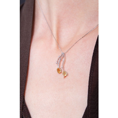 Branches pendant in 18k white gold with citrine and diamonds
