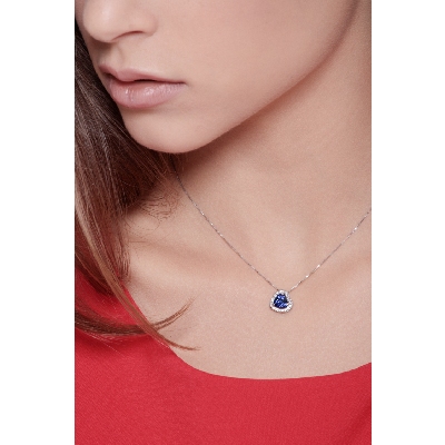 Necklace with sapphire and diamond heart pendant 