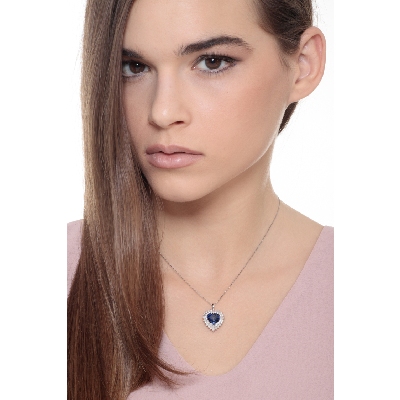 Necklace with heart shaped pendant,blue sapphire and diamonds