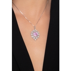 Halo necklace with pink sapphire and diamonds  2