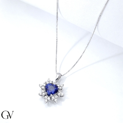 Sapphire heart cut and diamond pendant 