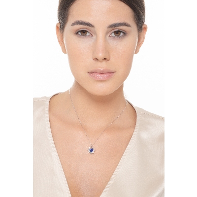 Sapphire heart cut and diamond pendant 