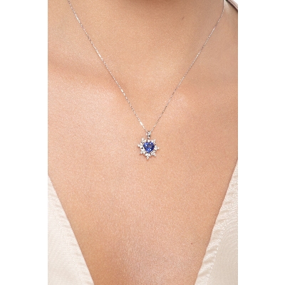 Sapphire heart cut and diamond pendant 