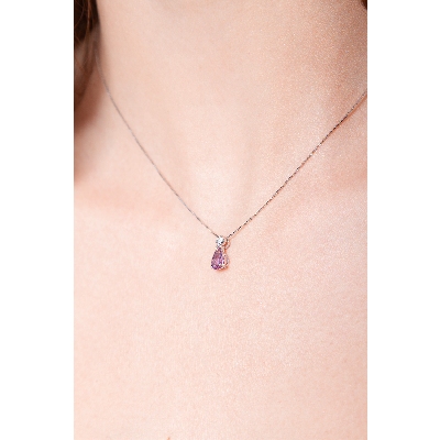 18k white gold necklace with diamond and pear cut amethyst pendant