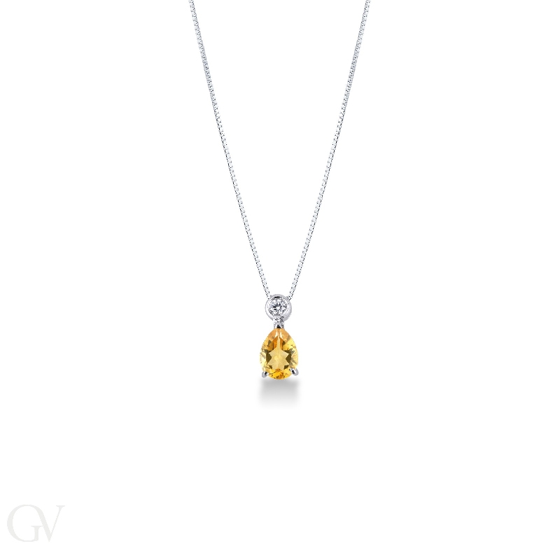 18k white gold necklace with diamond and pear cut citrine