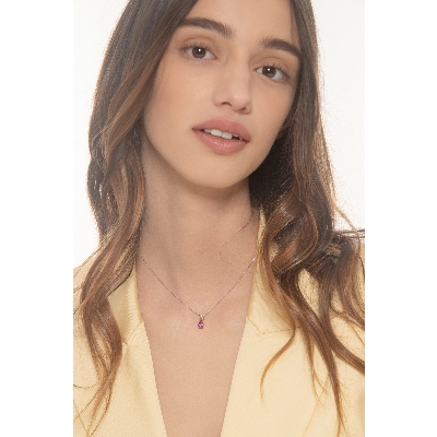 18k white gold necklace with pink sapphire pear cut and diamond