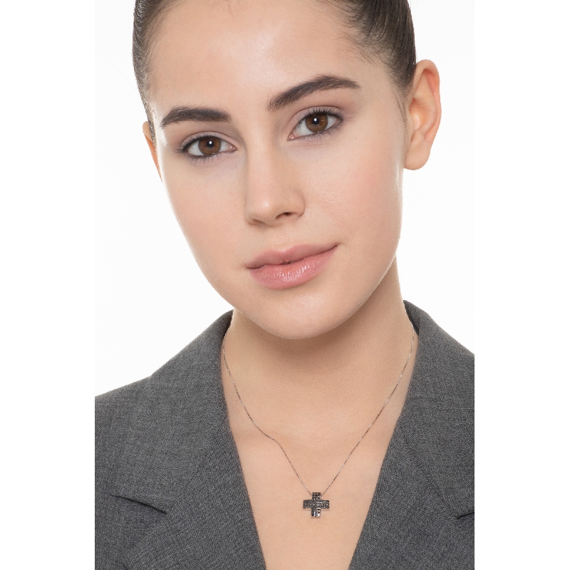 18k white gold cross pendant with black diamonds pavè