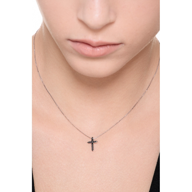 COOLSTEELANDBEYOND Collana Gotica Unisex Con Pendente Croce Cerchio Nero, Acciaio Inossidabile, Catena 60 Cm