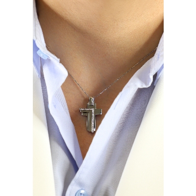 Fancy style cross pendant with diamonds