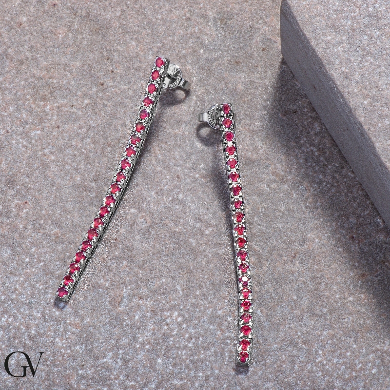 Drop tennis earrings with rubies  