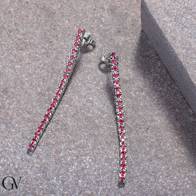 Drop tennis earrings with rubies  