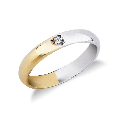 Fede Anniversario in oro giallo e bianco 18k con diamante