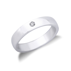 18k white gold wedding band with round cut diamond