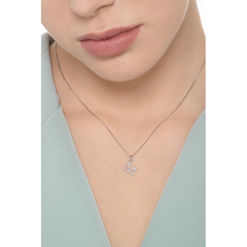 PDPaola Collana Mini Lettera M Con Ciondolo - Argento Sterling Placcato Oro 18kt, Zirconia Cubica, Catena Regolabile 40-50 Cm, Gioiello Elegante