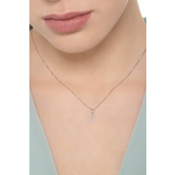 Collana lettera S in oro bianco 18k con diamanti, cm 0,80 2