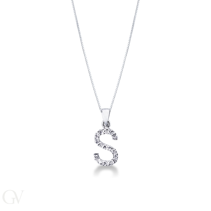 Letter S pendant with diamonds in 18k white gold