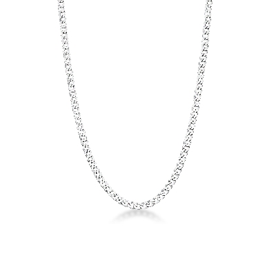 Collana a maglia groumette piatta in oro bianco 18k, cm 60.