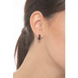 White gold 18k little hoop earrings with burnished black diamonds  2