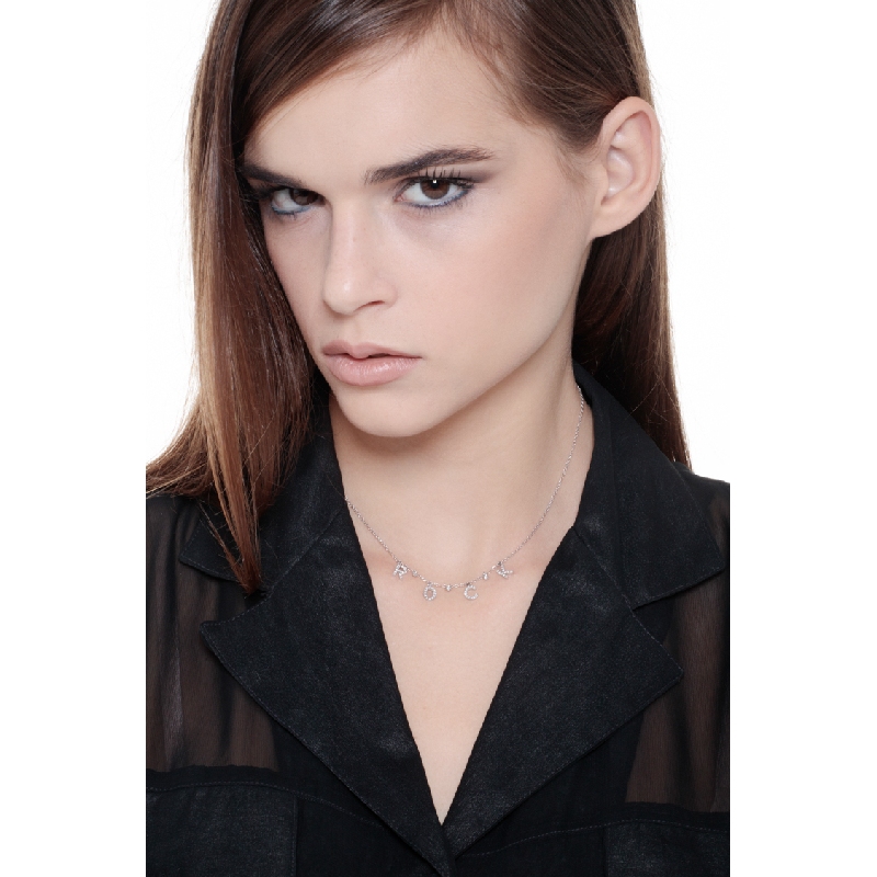 Collana con scritta personalizzabile, 4 lettere, in oro Bianco 18k e diamanti, ROCK