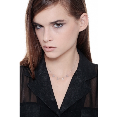 Collana con scritta personalizzabile, 4 lettere, in oro Bianco 18k e diamanti, ROCK