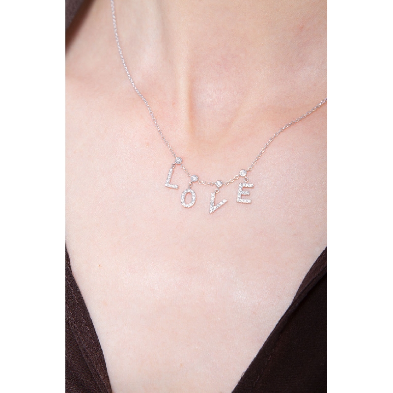 Necklace with LOVE charms with diamonds