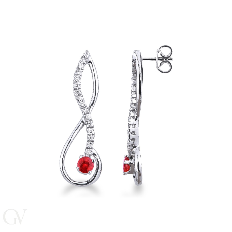 Earrings in white gold 18k with rubies and diamonds 