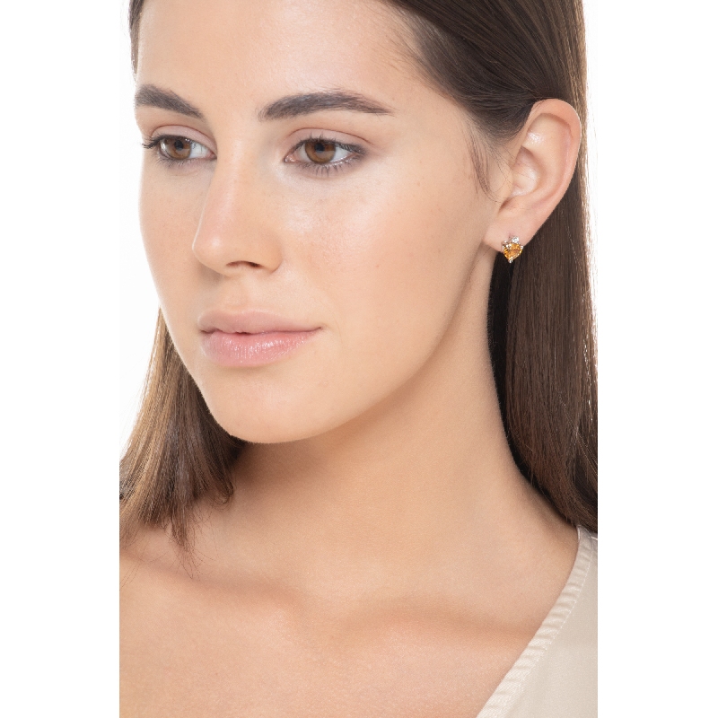 18k white gold earrings with heart cut citrine and round cut diamonds