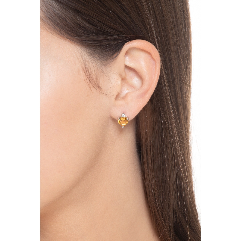 18k white gold earrings with heart cut citrine and round cut diamonds