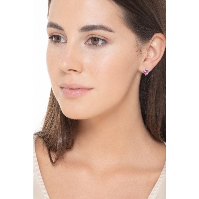 Orecchini in oro bianco 18k con zaffiri rosa a cuore e diamanti