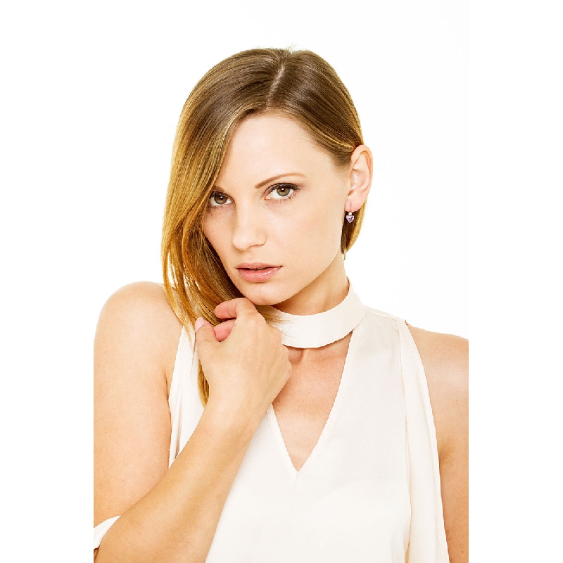 Orecchini in oro Bianco 18k con ametista e diamanti