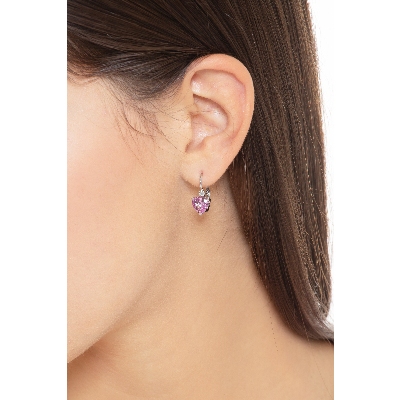 Orecchini a monachella in oro bianco 18k con zaffiri rosa taglio cuore e diamanti