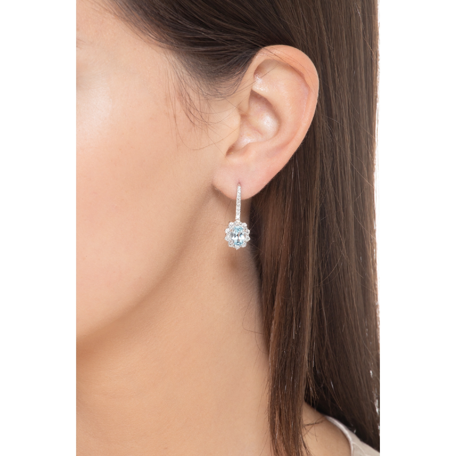Orecchini In Argento 925 Con Acquamarina Blu 1,86 Ct - Placcati Oro Bianco, 6 Mm Quadrati
