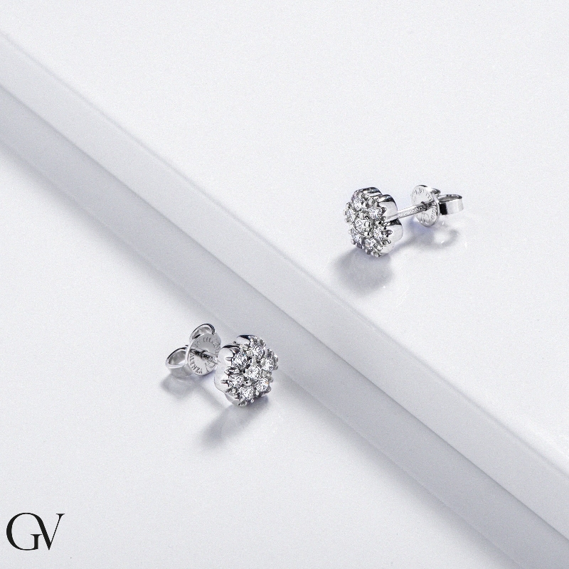 18k white gold cluster earrings with diamonds