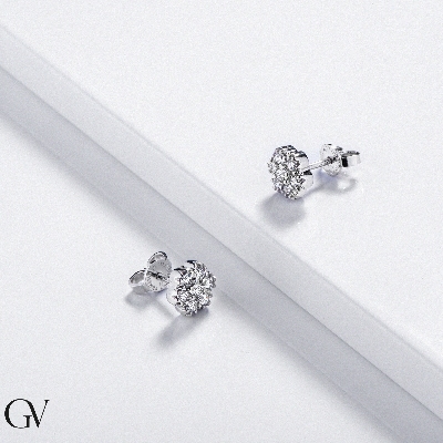 18k white gold cluster earrings with diamonds