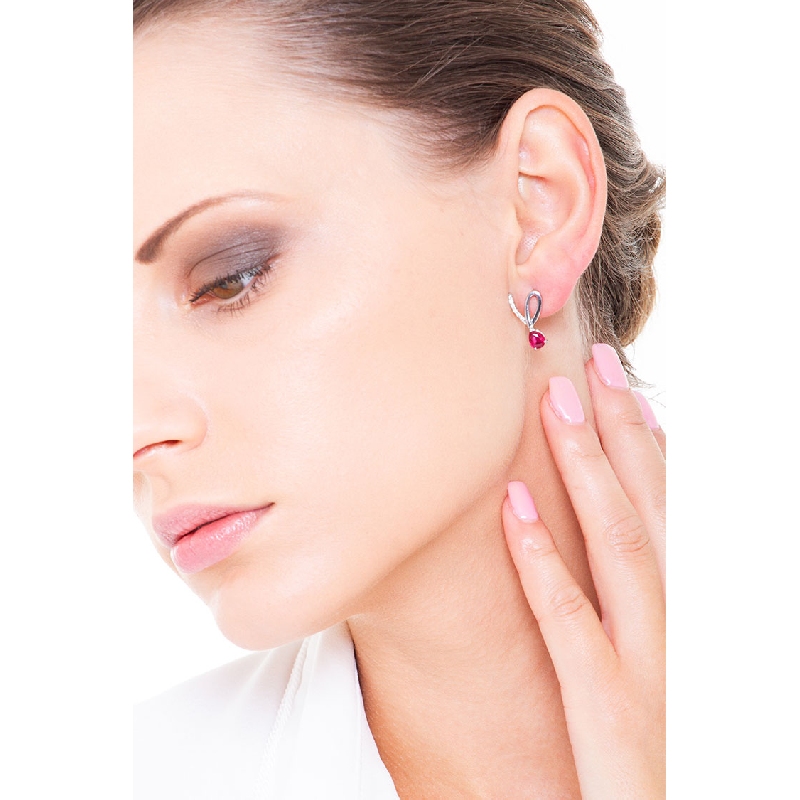 White gold 18k earrings with rubies pear cut and diamonds 