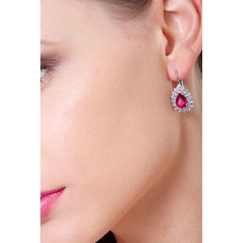 White gold 18k drop earrings with diamonds and rubies