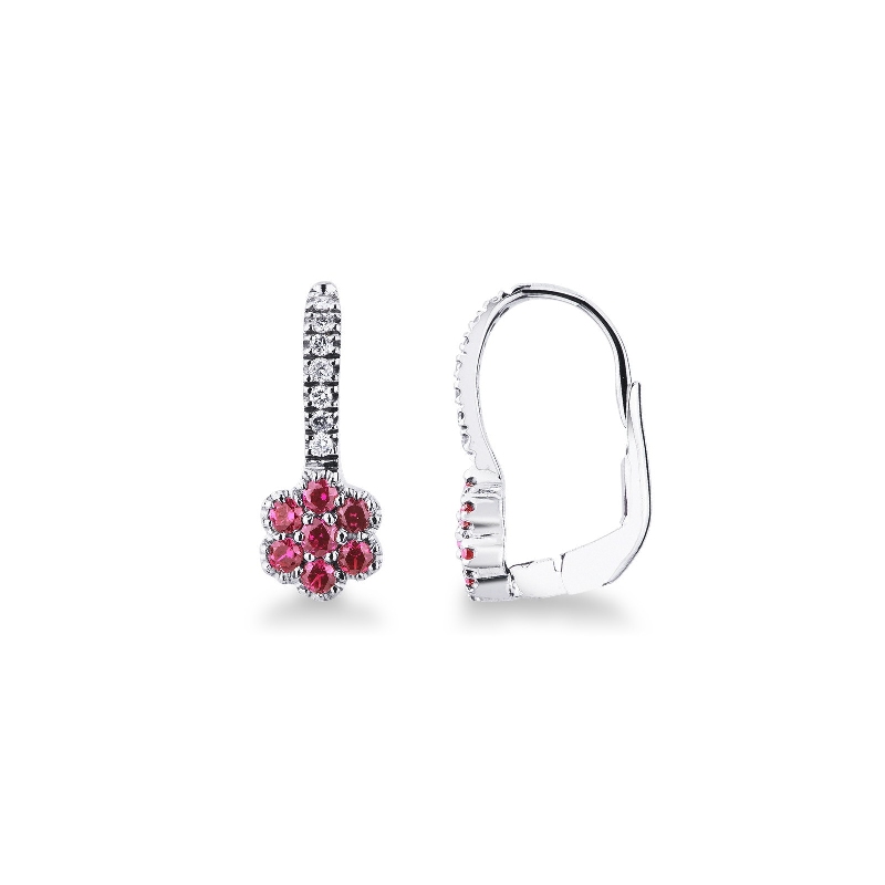 White gold 18k earrings with diamonds and rubies