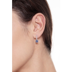 White gold 18k drop earrings with diamonds and blue sapphires flower shaped  2