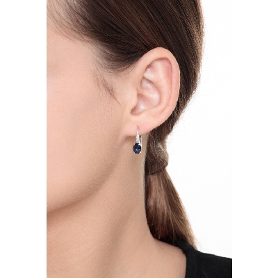 Drop earrings in white gold 18k with blue sapphires and diamonds 