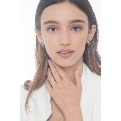 Orecchini in oro bianco 18k con 3 ametiste ovali e diamanti