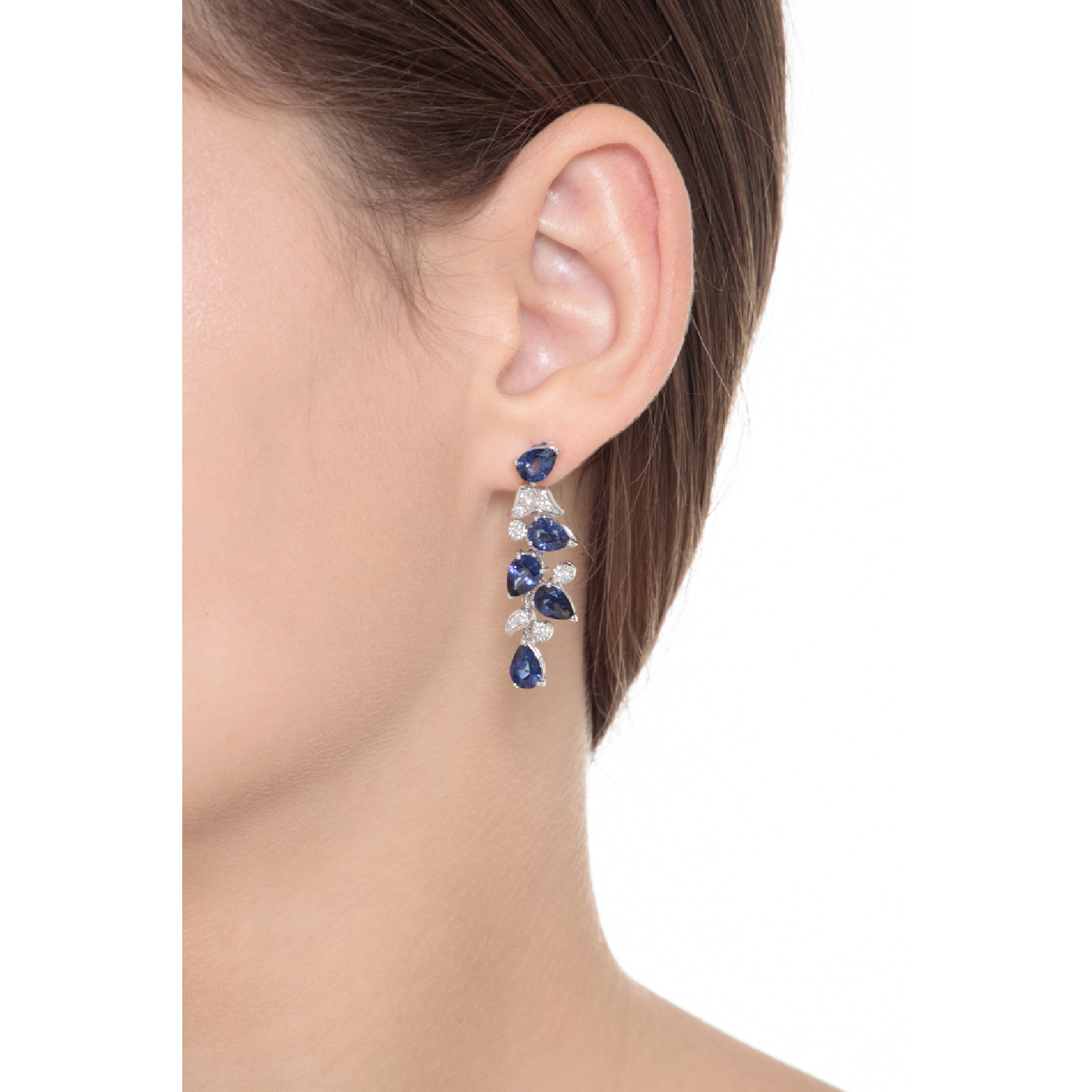 Orecchini Pendenti In Oro Bianco 18k Con Diamanti E Zaffiri Blu 